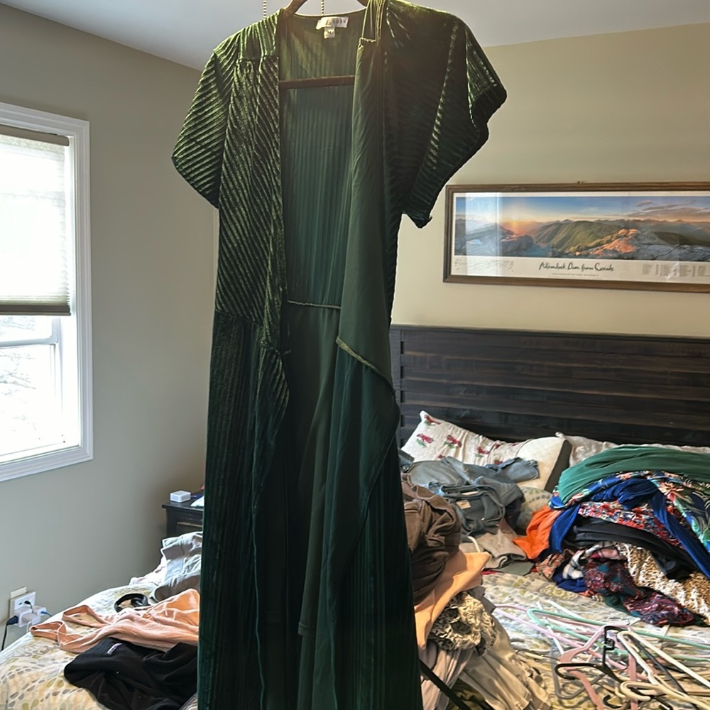 Green velvet wrap dress